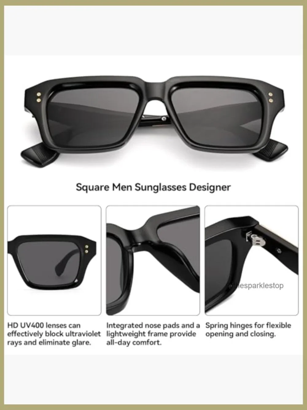 Retro Oversized Thick Square Sunglasses for Men Fashion Classic Designer Shades
